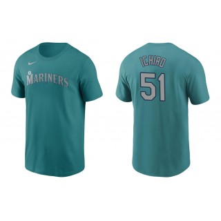 Mariners Ichiro Suzuki Aqua Name Number Nike T-Shirt