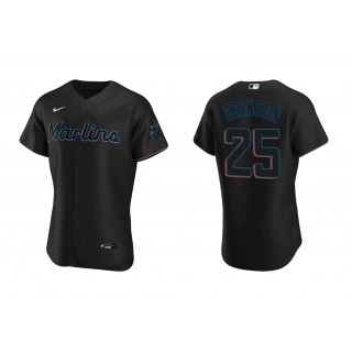 Marlins Lewis Brinson Black Authentic Alternate Jersey