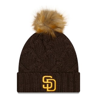 San Diego Padres Women's Luxe Cuffed Knit Hat with Pom Brown