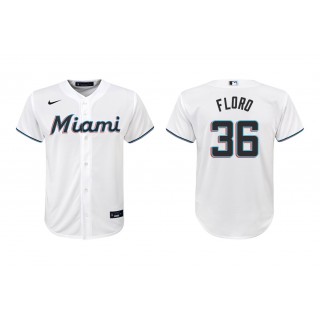 Marlins Dylan Floro White Replica Home Youth Jersey