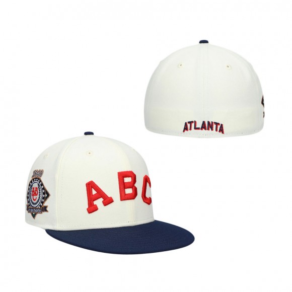 NLB Atlanta Black Crackers Rings & Crwns Cream Navy Team Fitted Hat