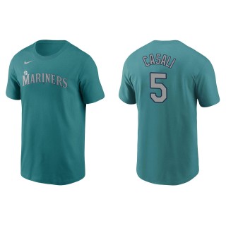 Men's Seattle Mariners Curt Casali Aqua Name & Number T-Shirt