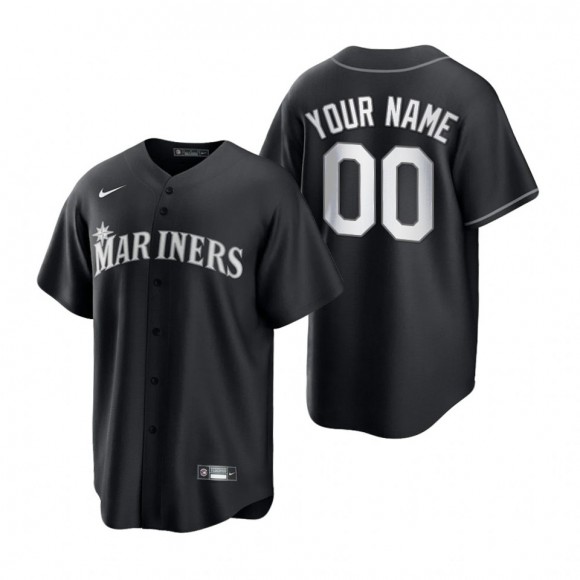 Custom Mariners Nike Black White 2021 All Black Fashion Replica Jersey