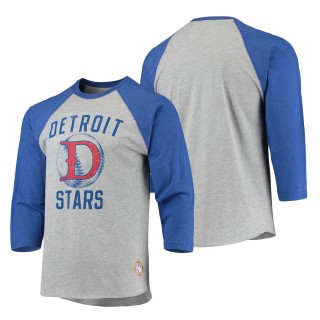 Men's Detroit Stars Stitches Heathered Gray Royal Negro League Wordmark Raglan 3-4-Sleeve T-Shirt