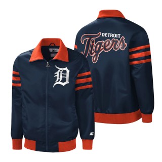 Detroit Tigers Starter Navy The Captain II Full-Zip Varsity Jacket