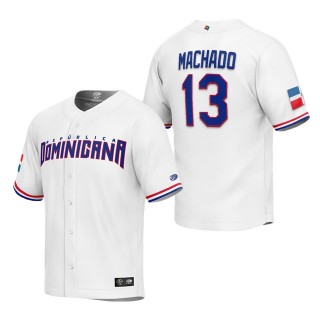 Men's Dominican Republic Baseball Manny Machado White 2023 World Baseball Classic Replica Player Jersey