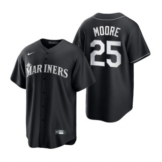 Mariners Dylan Moore Nike Black White 2021 All Black Fashion Replica Jersey