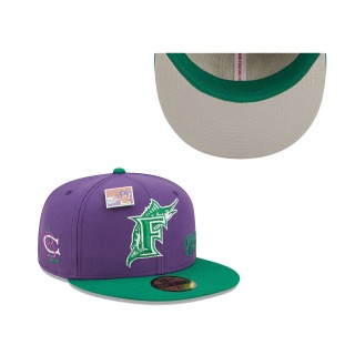 Florida Marlins Purple Green MLB x Big League Chew Ground Ball Grape Flavor Pack 59FIFTY Fitted Hat