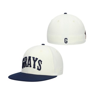 NLB Homestead Grays Rings & Crwns Cream Navy Team Fitted Hat