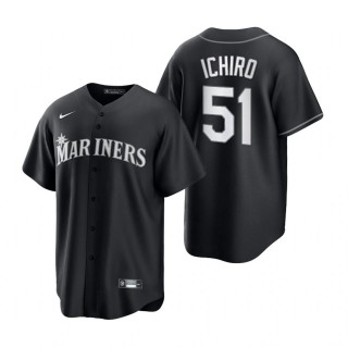 Ichiro Suzuki Mariners Nike Black White 2021 All Black Fashion Replica Jersey