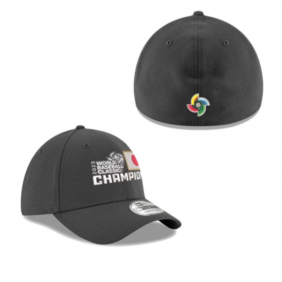 Men's Japan Baseball Graphite 2023 World Baseball Classic Champions Locker Room Replica 39THIRTY Flex Hat