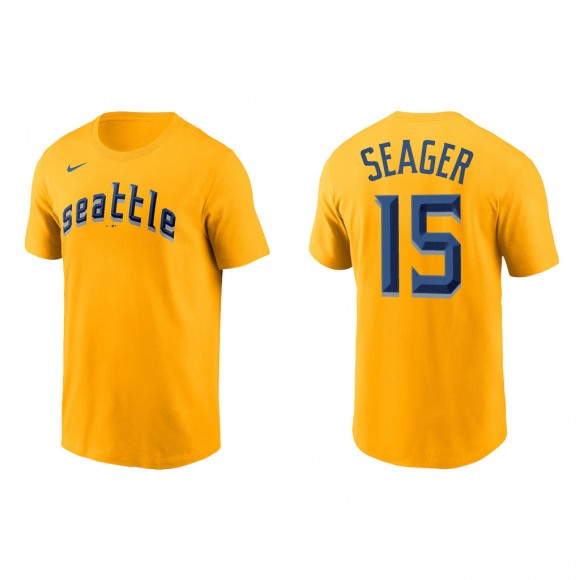 Kyle Seager Seattle Mariners Gold 2023 City Connect Wordmark T-Shirt