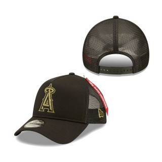 Los Angeles Angels x Alpha Industries A-Frame 9FORTY Trucker Snapback Hat Black