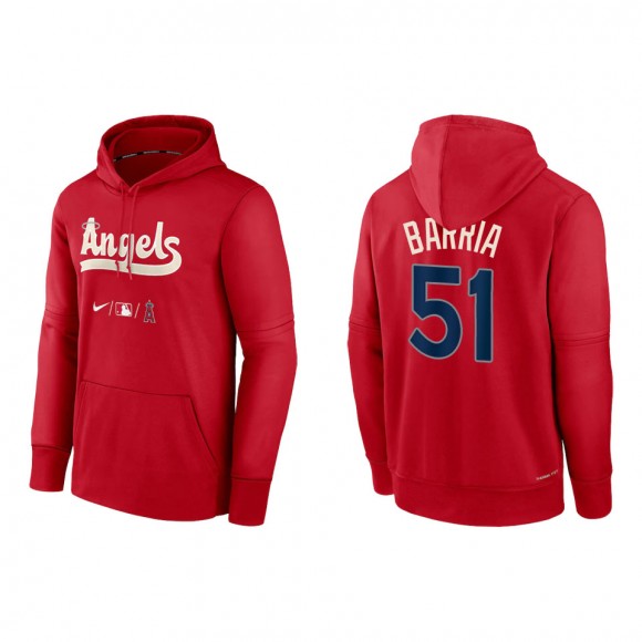 Jaime Barria Men's Los Angeles Angels Nike Red 2022 City Connect Authentic Collection Therma Performance Pullover Hoodie