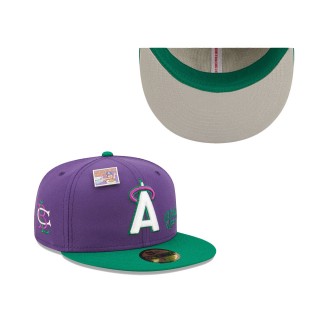 Los Angeles Angels Purple Green MLB x Big League Chew Ground Ball Grape Flavor Pack 59FIFTY Fitted Hat