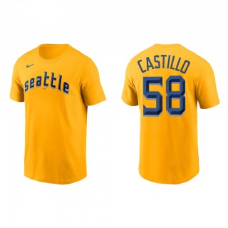 Luis Castillo Seattle Mariners Gold 2023 City Connect Wordmark T-Shirt