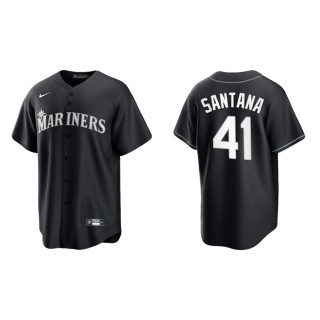 Men's Seattle Mariners Carlos Santana Black White Replica Official Jersey