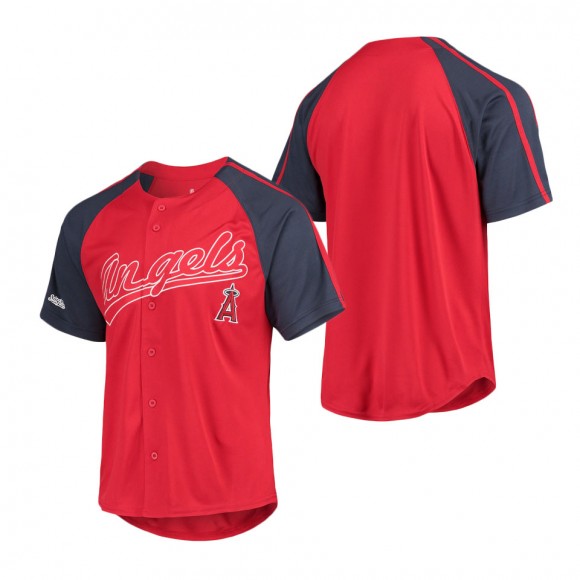 Men's Los Angeles Angels Red Button-Down Raglan Replica Jersey