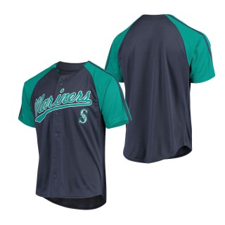 Men's Seattle Mariners Navy Button-Down Raglan Replica Jersey