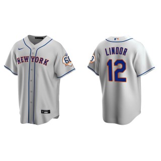 Men's Mets Francisco Lindor Gray 60th Anniversary Replica Jersey