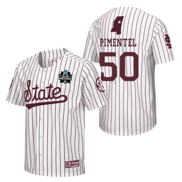 Mississippi State Brandon Pimentel White 2021 College World Series Champions Pinstripe Baseball Jersey