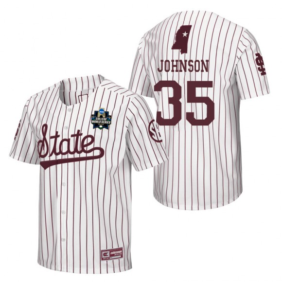 Mississippi State Preston Johnson White 2021 College World Series Champions Pinstripe Baseball Jersey