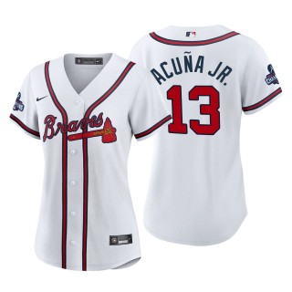 Ronald Acuna Jr. Women Atlanta Braves White 2021 World Series Champions Replica Jersey