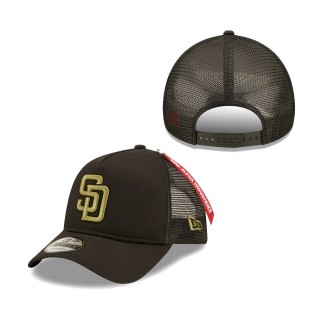 San Diego Padres x Alpha Industries A-Frame 9FORTY Trucker Snapback Hat Black