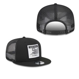 San Diego Padres Black Scratch Squared Trucker 9FIFTY Snapback Hat