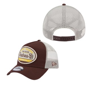 Men's San Diego Padres Brown 2023 Spring Training Patch A-Frame Trucker 9FORTY Snapback Hat