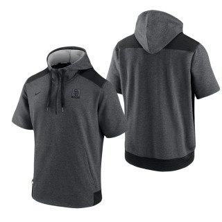 Men's San Diego Padres Charcoal Black Authentic Collection Dry Flux Performance Quarter-Zip Short Sleeve Hoodie