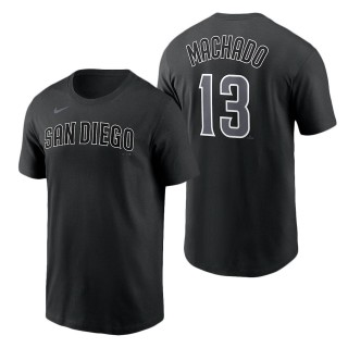 Men's San Diego Padres Manny Machado Black Black & White T-Shirt