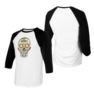 Men's San Diego Padres Tiny Turnip White Black Sugar Skull Raglan T-Shirt