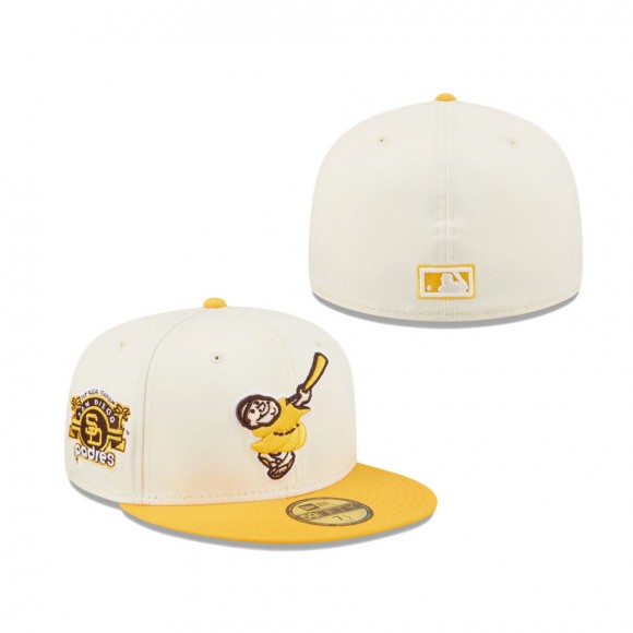 Men's San Diego Padres White Gold Cooperstown Collection San Diego Stadium Chrome 59FIFTY Fitted Hat