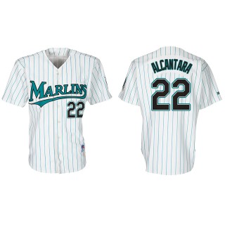 Sandy Alcantara Florida Marlins White Teal 30th Anniversary Throwback Jersey