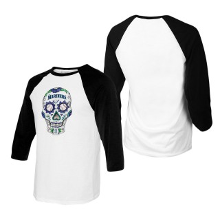 Men's Seattle Mariners Tiny Turnip White Black Sugar Skull Raglan T-Shirt