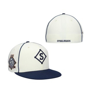 NLB Seattle Steelheads Rings & Crwns Cream Navy Team Fitted Hat