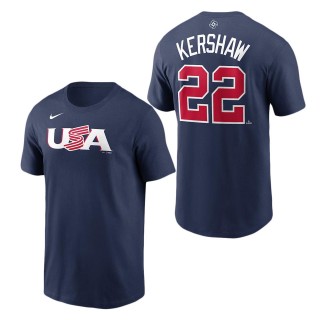 Men's USA Baseball Clayton Kershaw Nike Navy 2023 World Baseball Classic Name & Number T-Shirt