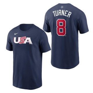 Men's USA Baseball Trea Turner Nike Navy 2023 World Baseball Classic Name & Number T-Shirt