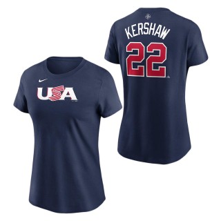 Women's USA Baseball Clayton Kershaw Nike Navy 2023 World Baseball Classic Name & Number T-Shirt