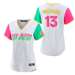 Women's San Diego Padres Manny Machado White 2022 City Connect Replica Player Jersey