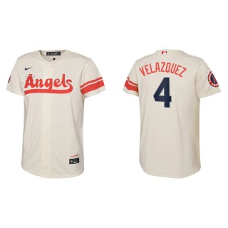 Youth Los Angeles Angels Andrew Velazquez Cream 2022 City Connect Replica Jersey