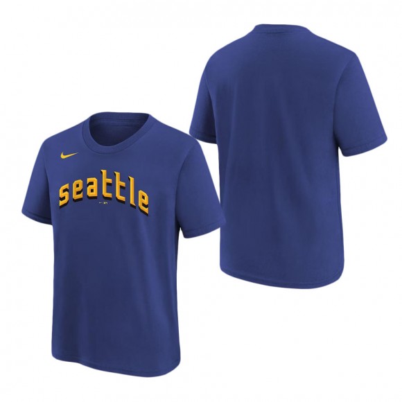 Youth Seattle Mariners Royal 2023 City Connect Wordmark T-Shirt