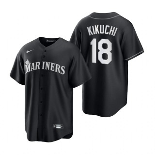 Yusei Kikuchi Mariners Nike Black White 2021 All Black Fashion Replica Jersey